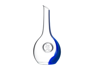 RIEDEL Chinese Zodiac Rabbit Decanter - blue filled with a drink on a white background