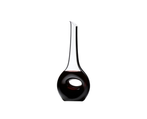 RIEDEL Black Tie Occhio Nero Decanter filled with a drink on a white background