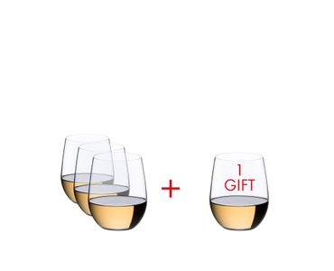 RIEDEL The O Wine Tumbler Viognier/Chardonnay gefüllt mit einem Getränk auf weißem Hintergrund