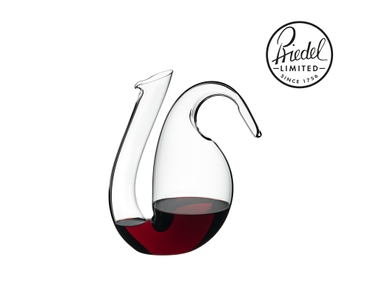 RIEDEL Ayam Mini Decanter filled with a drink on a white background