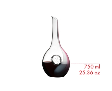 RIEDEL Sakura Decanter filled with a drink on a white background