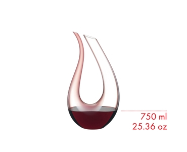 RIEDEL Amadeo Decanter - rosa filled with a drink on a white background