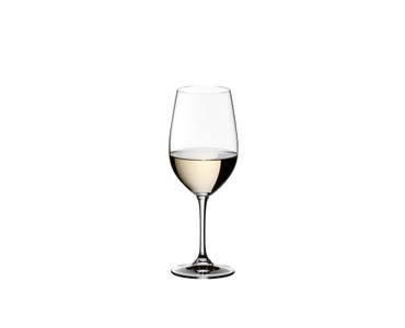 RIEDEL Vinum Riesling filled with a drink on a white background