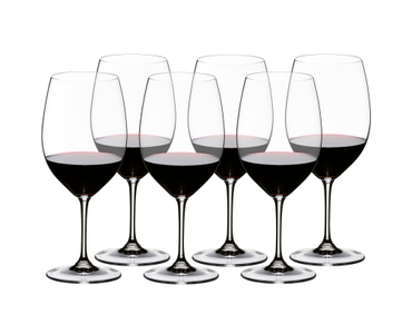 RIEDEL Vinum Cabernet Sauvignon filled with a drink on a white background