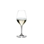 RIEDEL Vinum Champagne Wine Glass filled with a drink on a white background