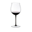 RIEDEL Sommeliers Black Tie Burgundy Grand Cru filled with a drink on a white background