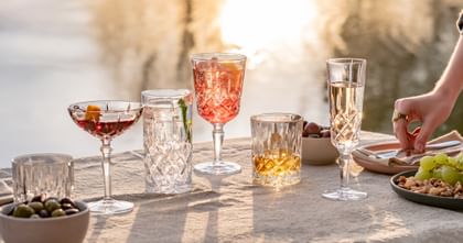 NACHTMANN Noblesse Champagne Glass, Cocktail Glass and Tumblers, filled with different beverages