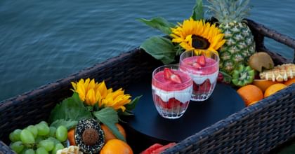 dessert floating in a basket
