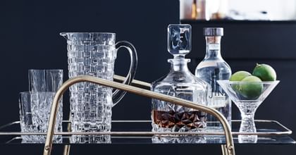various bar glasses on bar cart