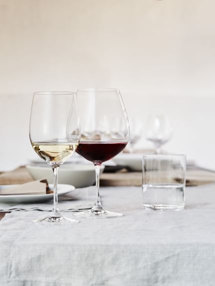 Riedel glasses on a table top