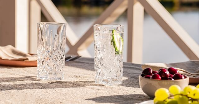 two highball glasses outside